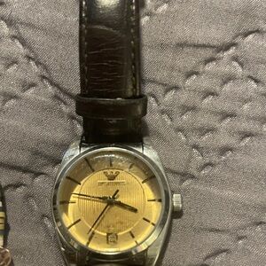 Emporio Armani Gold Dial Black Strap Watch